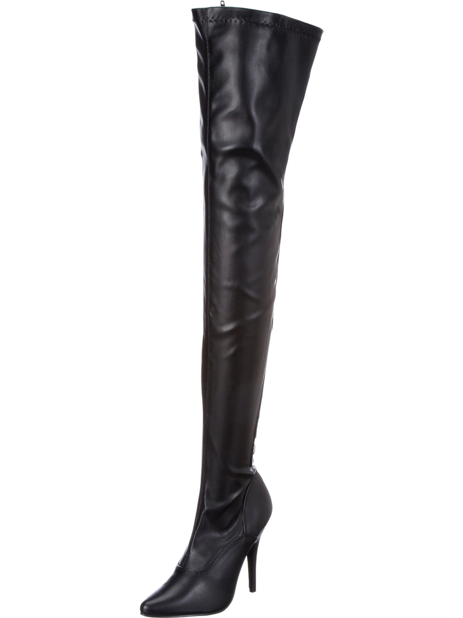 SummitFashions , Womens Thigh High Boots 5 Inch Heels Lace Up Back Over Knee Stretch Black Boots , Walmart.com